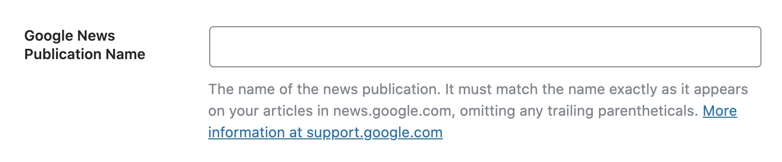 Google News Publication Name setting in News Sitemap settings